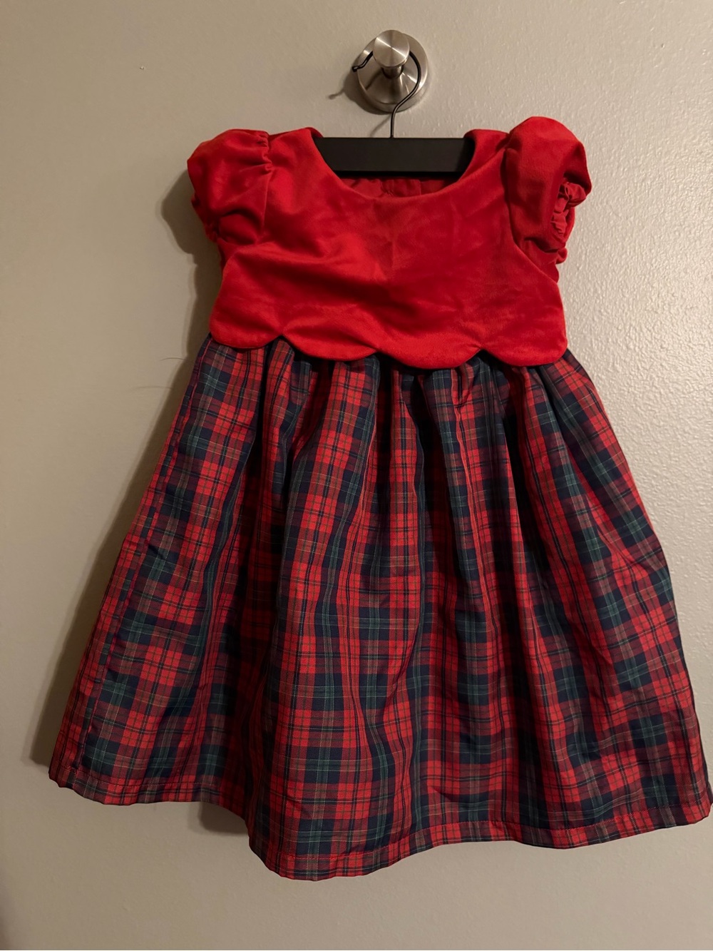 Catherine Malandrino Red Velvet Bodice Plaid Skirt Holiday Dress